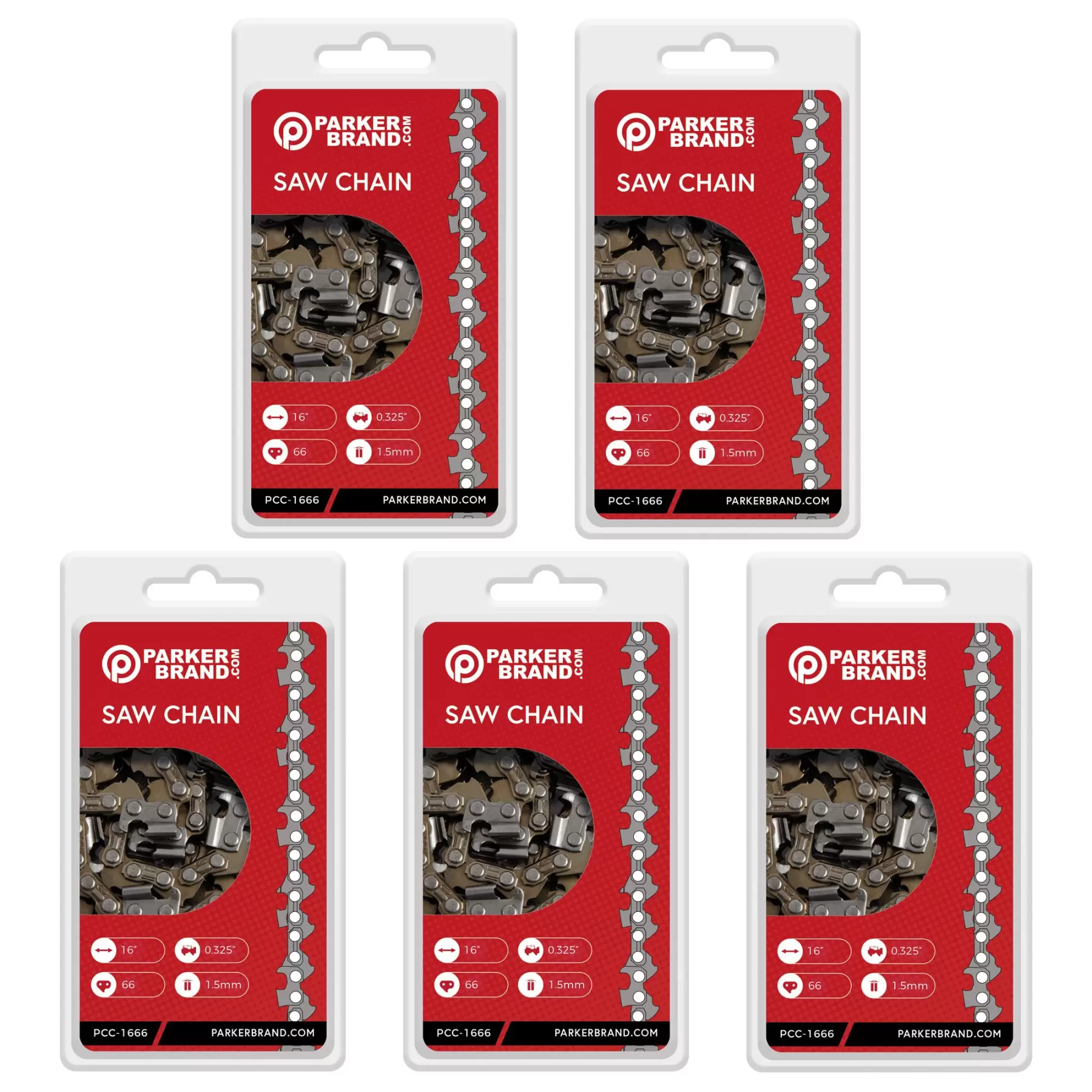 5 Pack of 16" Chainsaw Chains - 66 Link 5 Pack of 16" Chainsaw Chains - 66 Link