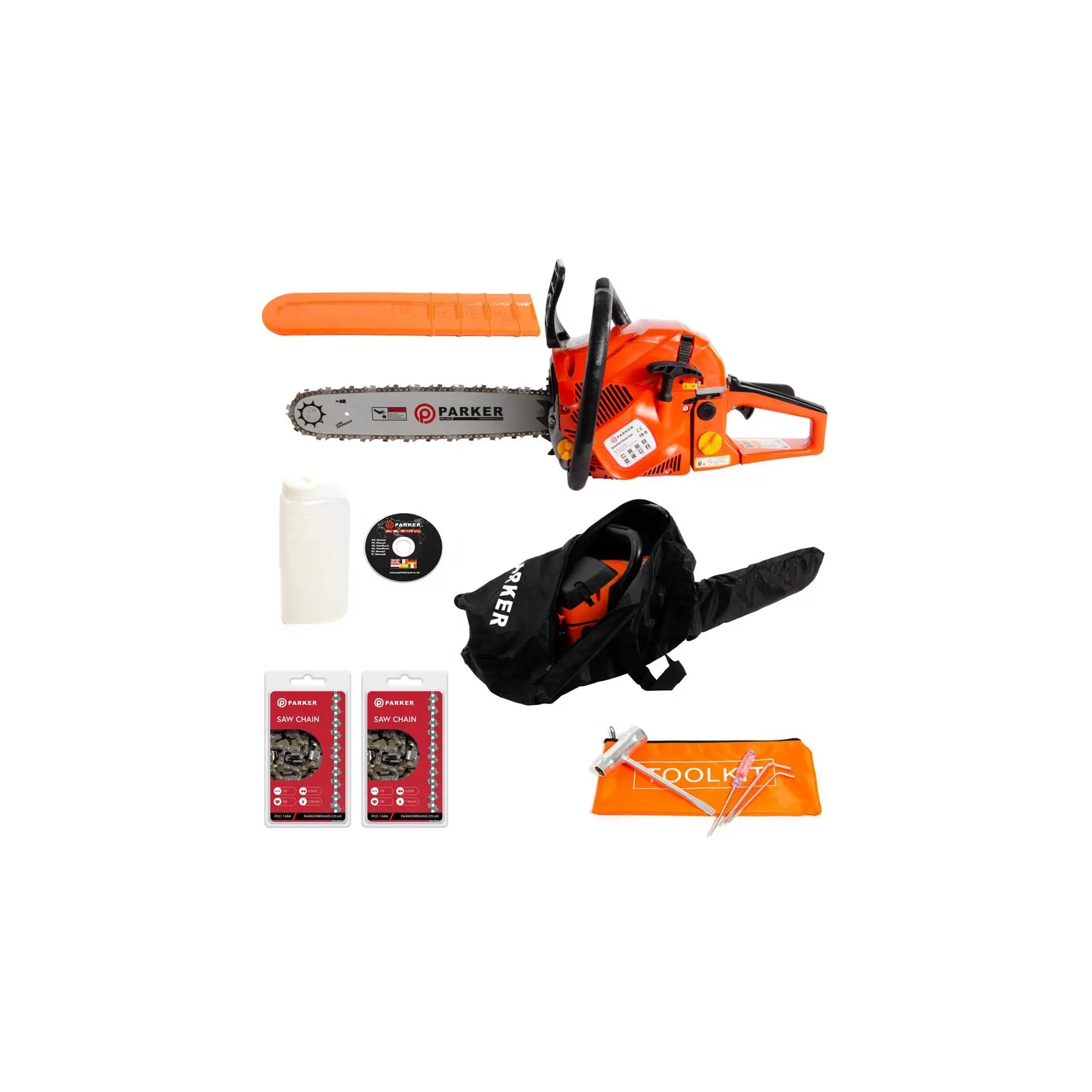 62cc 16" Petrol Chainsaw + 2 x Chains + More - Image 1