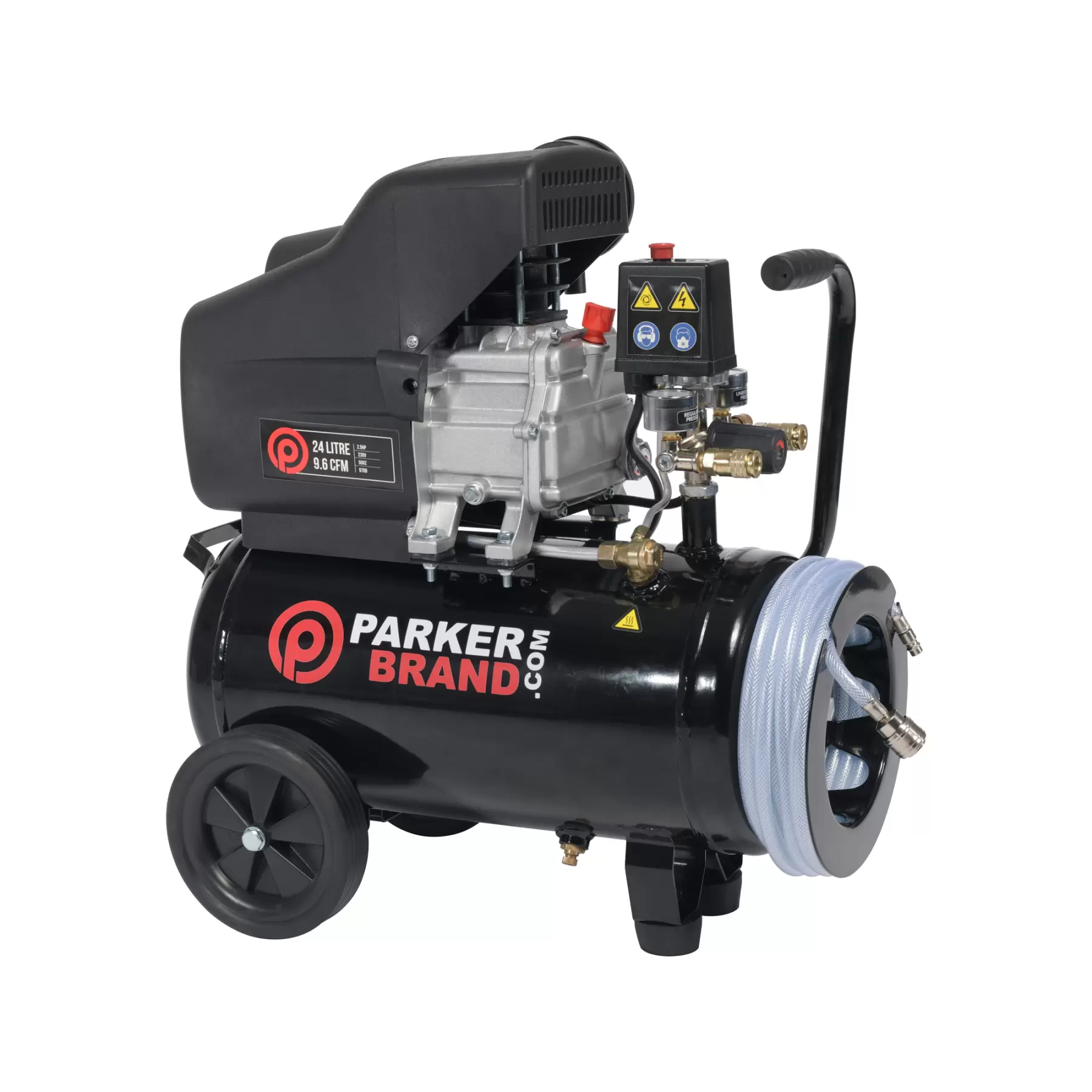 24 Litre Air Compressor with Hose Reel - 9.6 CFM, 2.5 HP, 24L - Image 5