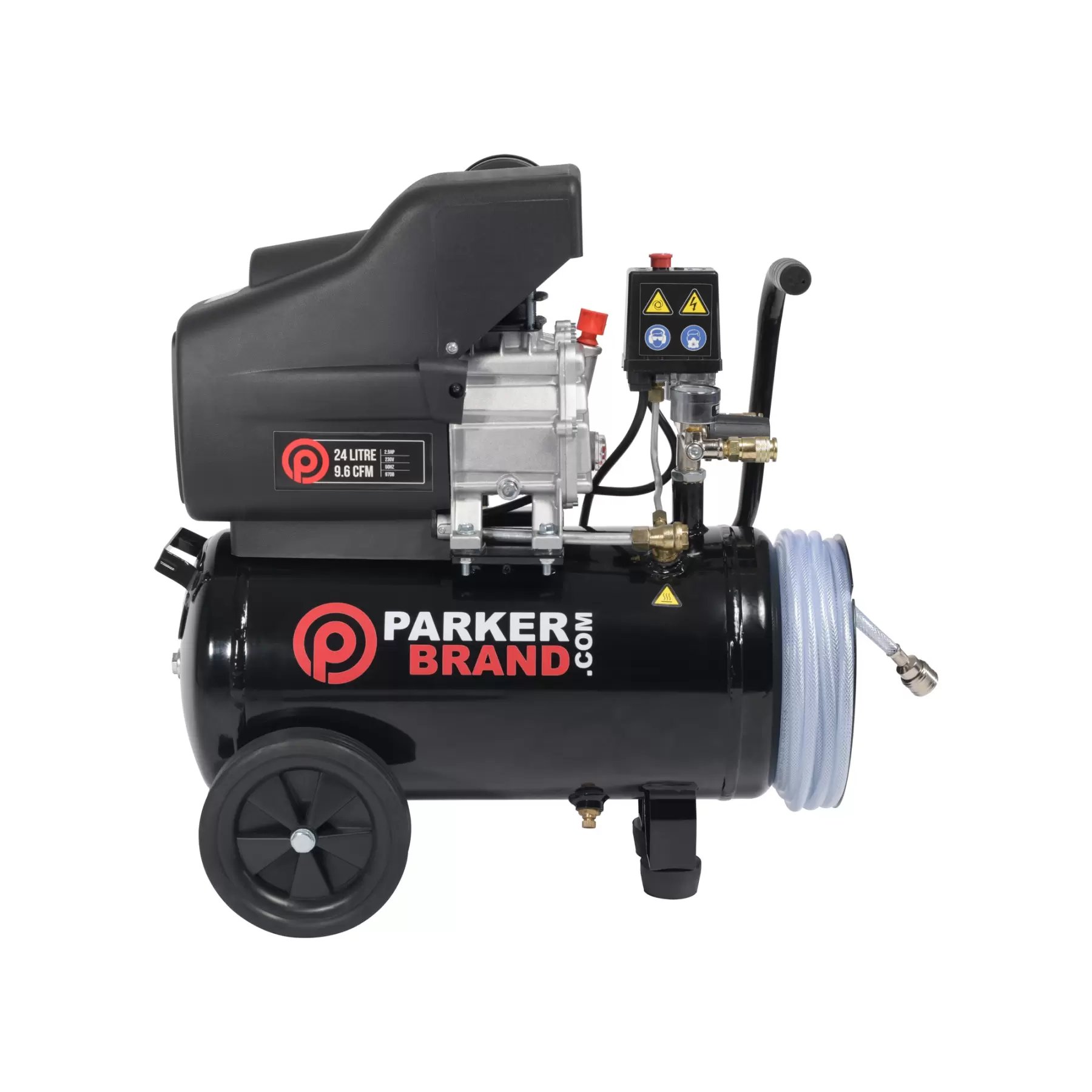 24 Litre Air Compressor with Hose Reel - 9.6 CFM, 2.5 HP, 24L 24 Litre Air Compressor with Hose Reel - 9.6 CFM, 2.5 HP, 24L