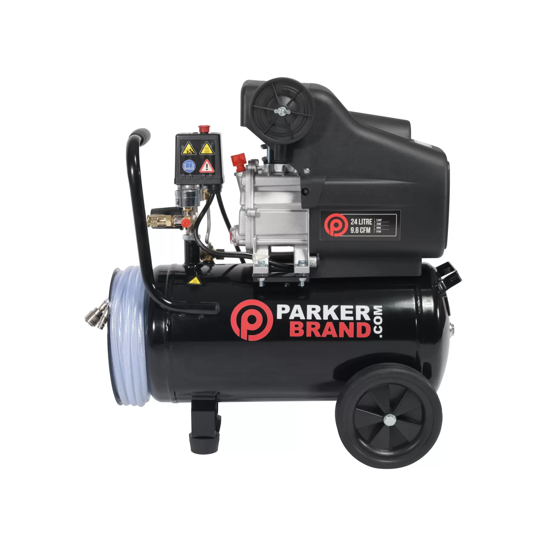 24 Litre Air Compressor with Hose Reel - 9.6 CFM, 2.5 HP, 24L - Image 3