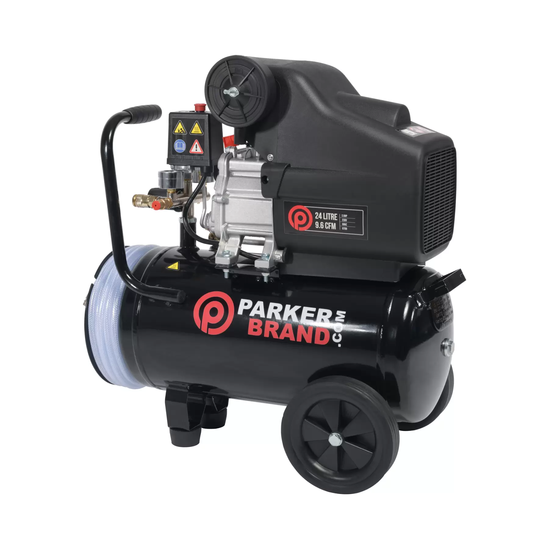 24 Litre Air Compressor with Hose Reel - 9.6 CFM, 2.5 HP, 24L - Image 6