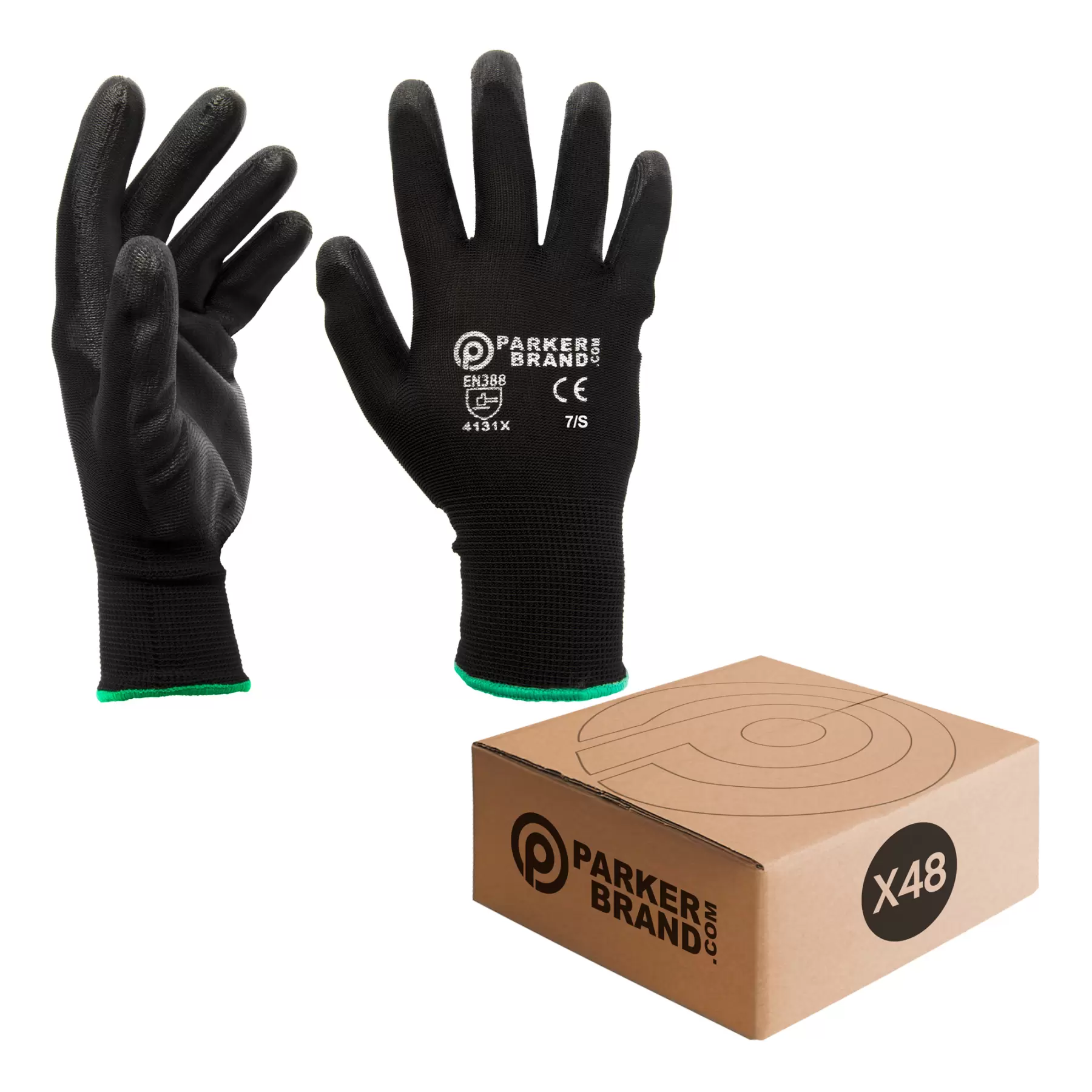 48 x Black Nylon / Nitrlie Coated Safety Work Gloves - Small - Image 1