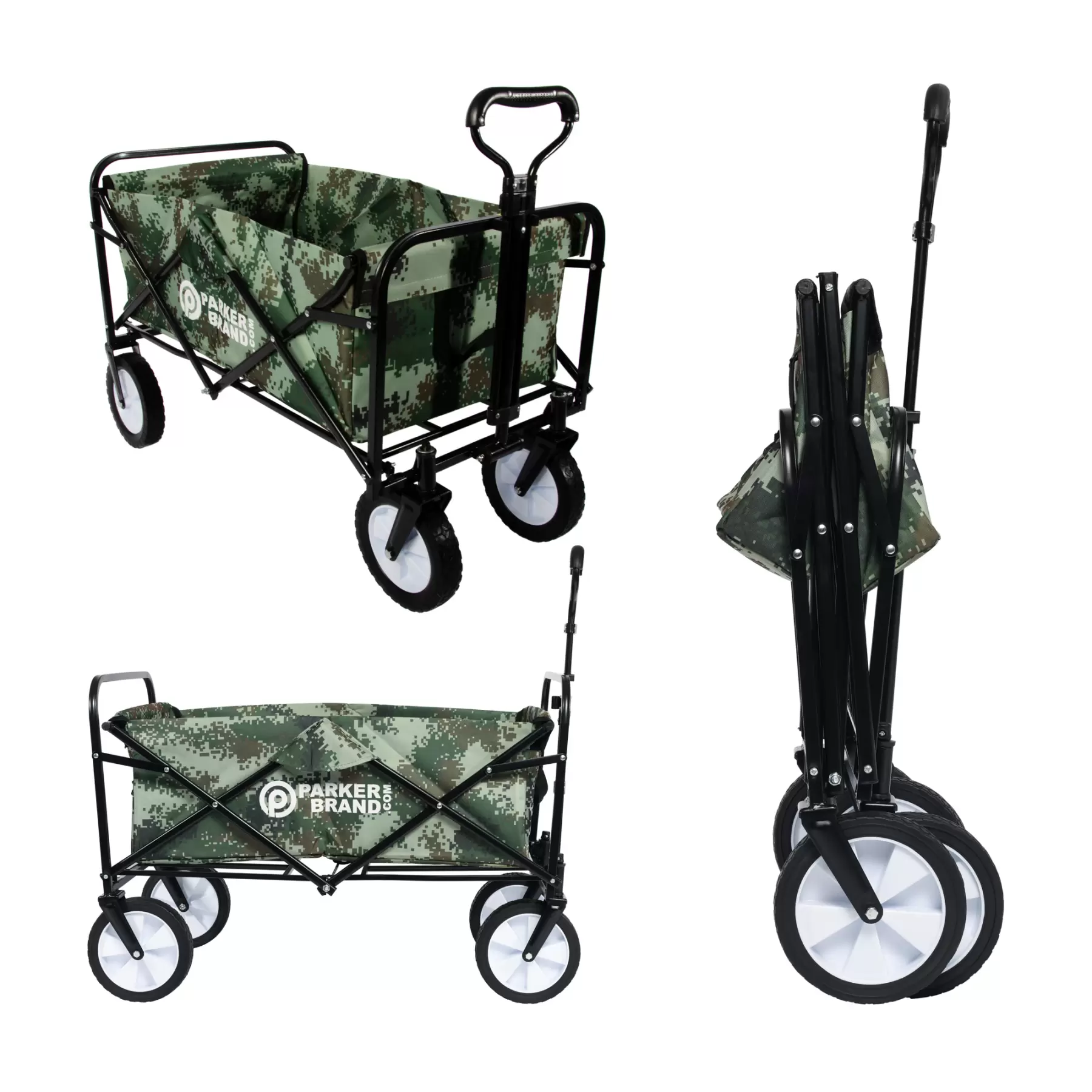 Heavy Duty Foldable Garden Trolley Cart Wagon - Green Digital Camouflage - Image 1