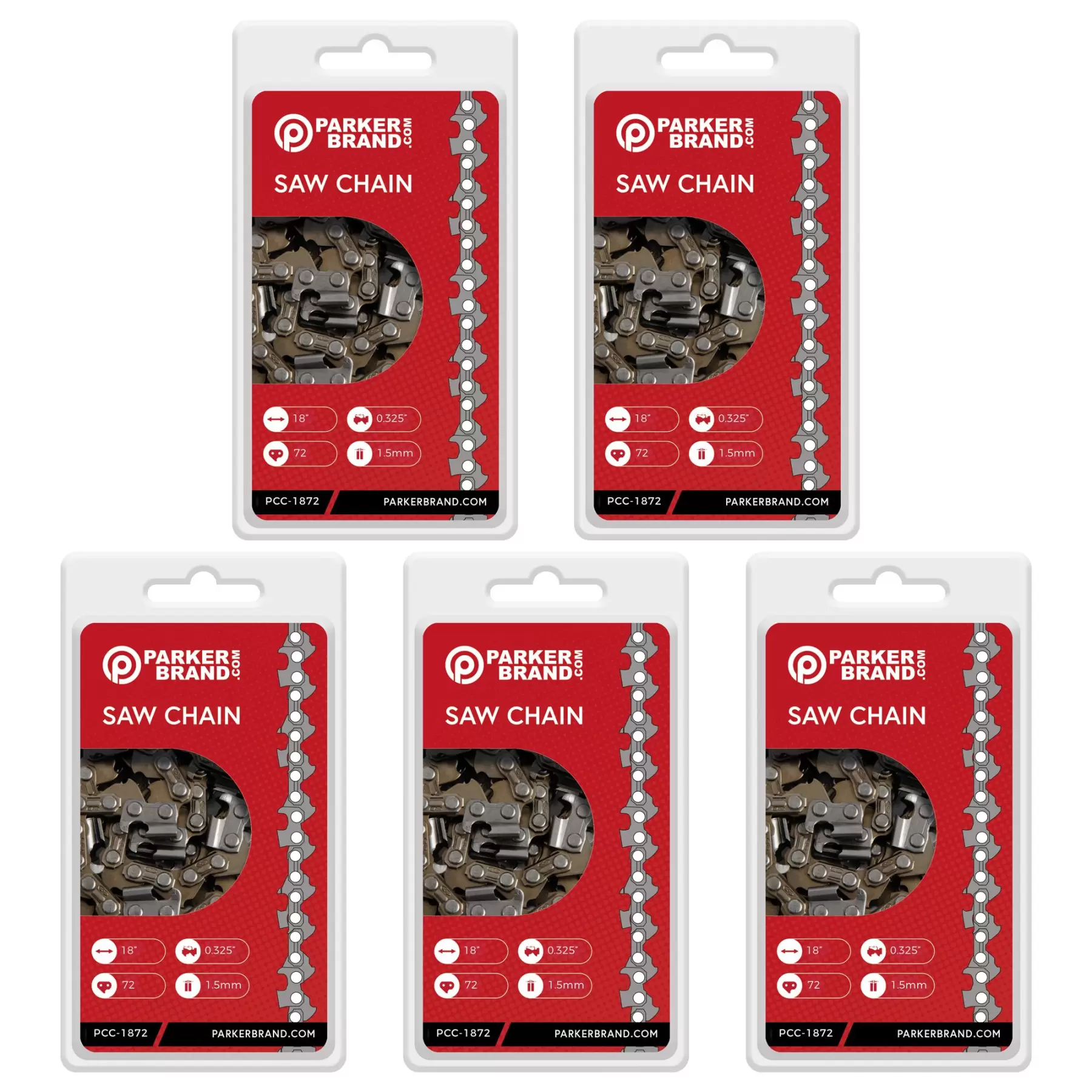 5 Pack of 18" Chainsaw Chains - 72 Link 5 Pack of 18" Chainsaw Chains - 72 Link