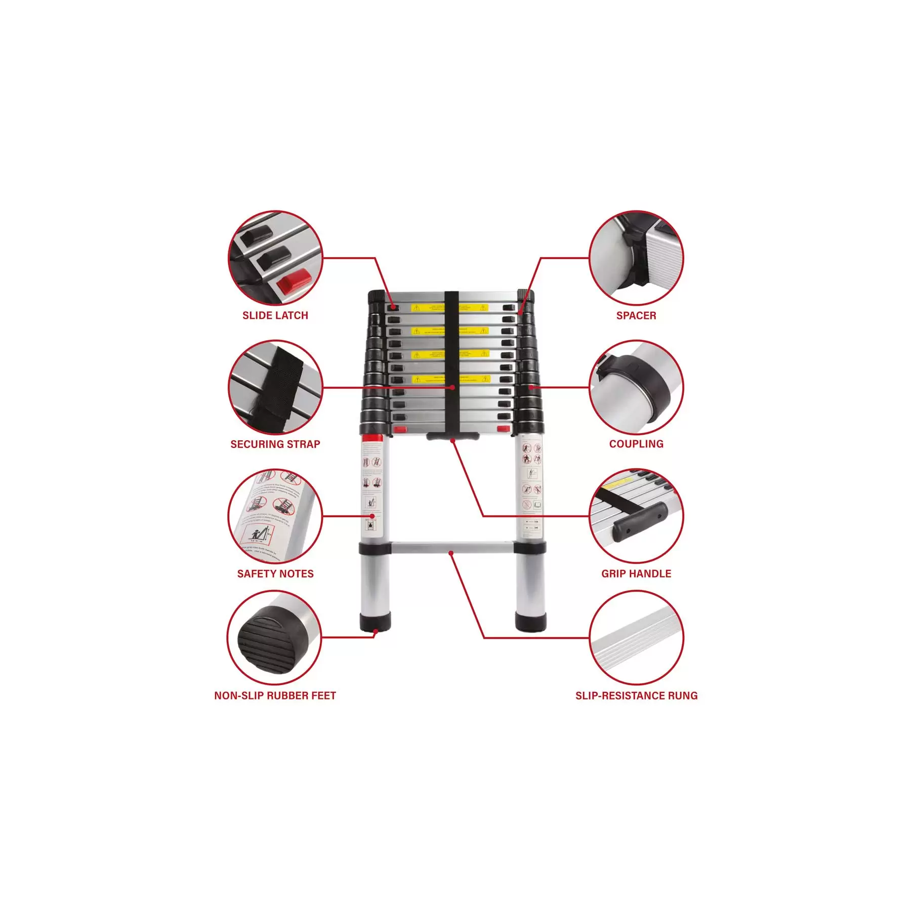 Telescopic 3.8M Aluminium DIY Foldable Extendable Builders Multi Purpose Ladder - Image 5